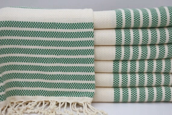 serviette 100% coton turc voyage plage vert et creme 