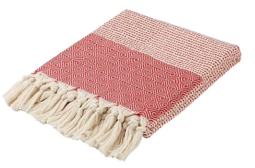serviette 100% coton turc voyage , plage, rouge et crème 