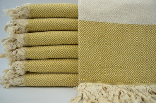 serviette 100% coton turc voyage plage losange jaune et creme 