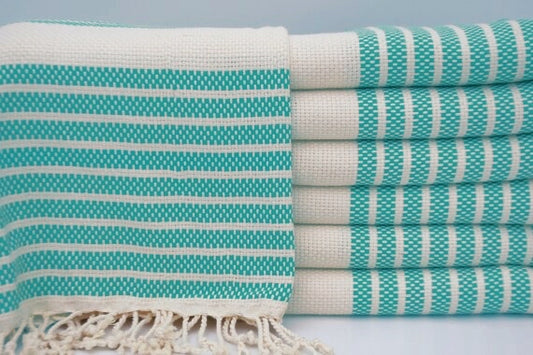 serviette 100% coton turc voyage plage turquoise et crème 