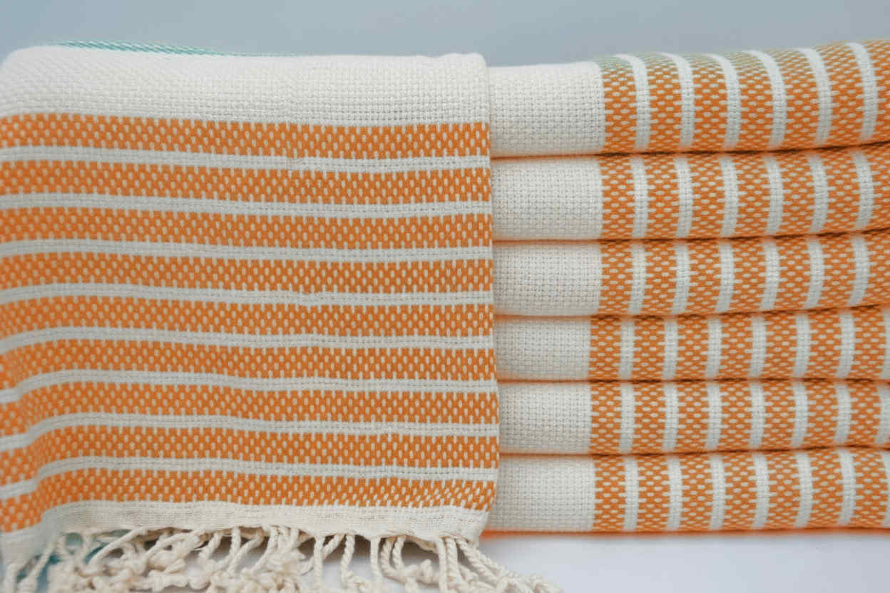 serviette 100% coton turc voyage plage  orange et creme 