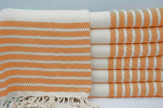 serviette 100% coton turc voyage plage  orange et creme 